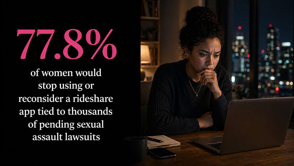 77.8% of women would stop using or reconsider a rideshare app